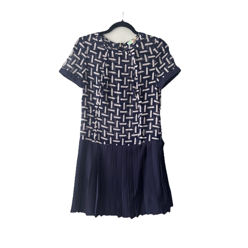 Ted Baker London Blue Geometric Pleated Mini Dress Size 0 Preppy City